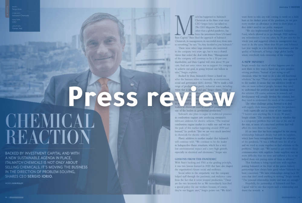 Italmatch Chemicals Group's CEO Sergio Iorio interviewed in the September Issue of The CEO Magazine - EMEA