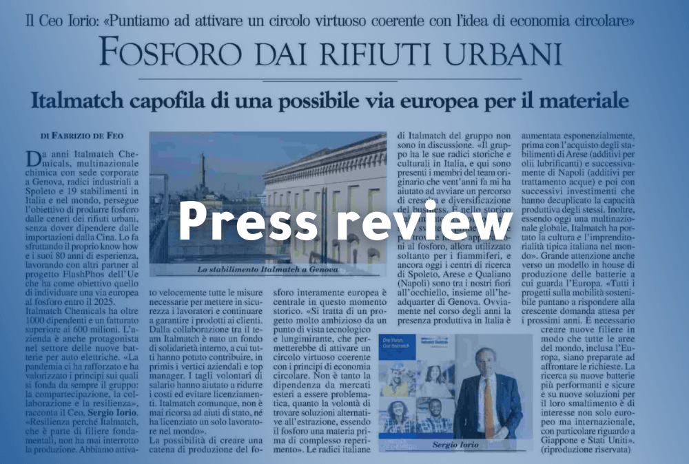 Milano Finanza: Recovery of Phosphorus - Interview with Sergio Iorio