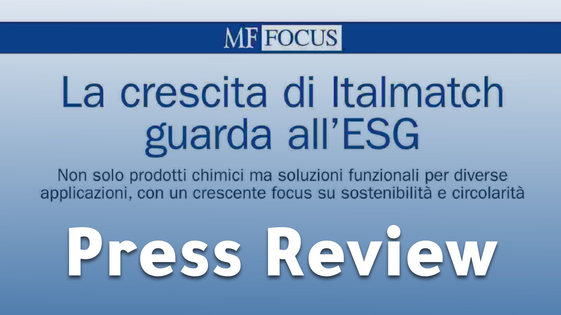 MF Focus Milano Finanza_Italmatch ESG_2022